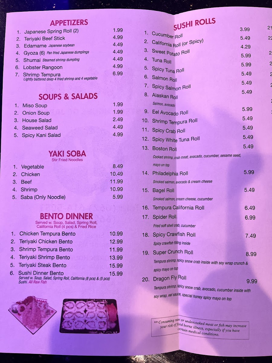 Mizu | Japanese Steakhouse menu board