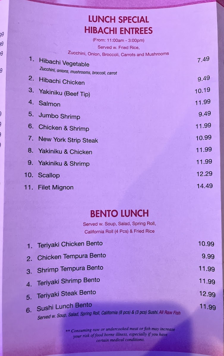 Mizu | Japanese Steakhouse menu board