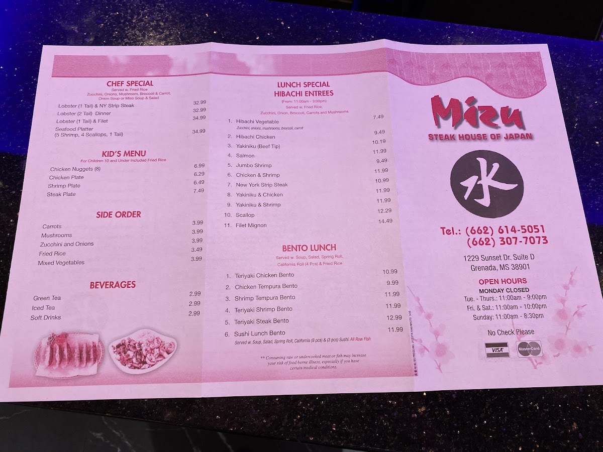 Mizu | Japanese Steakhouse menu board