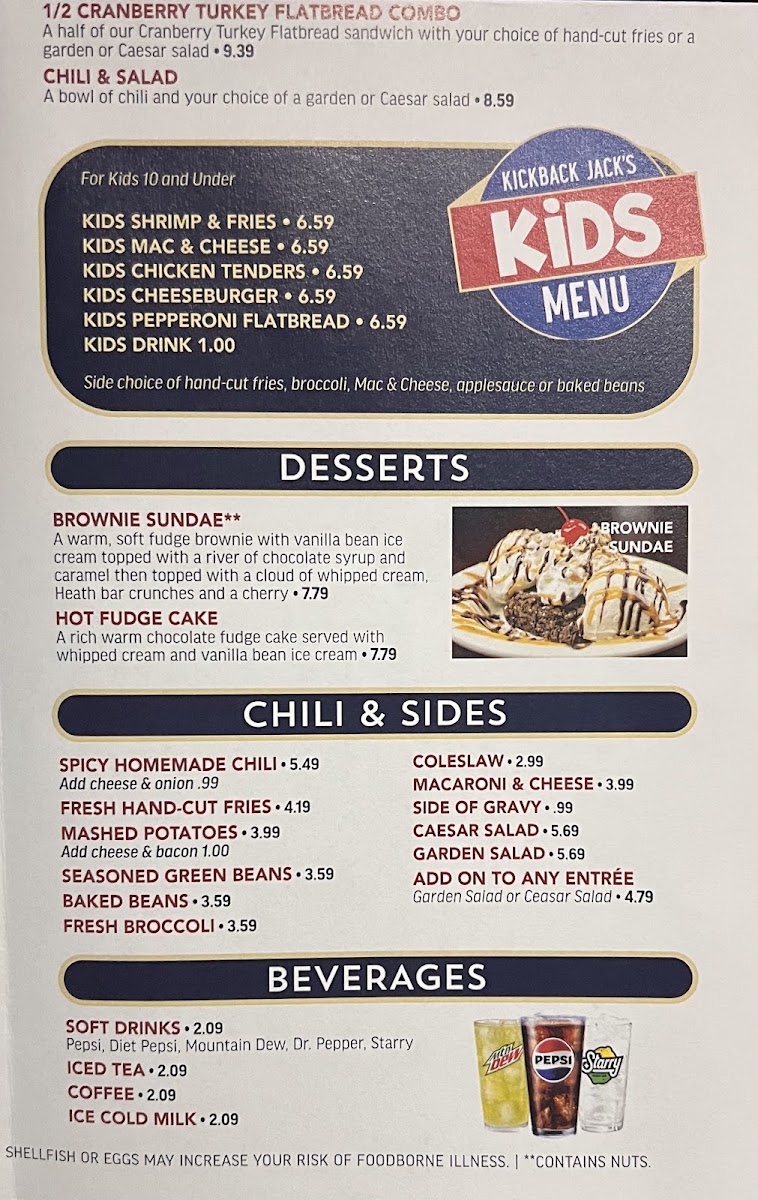 Kickback Jacks menu board