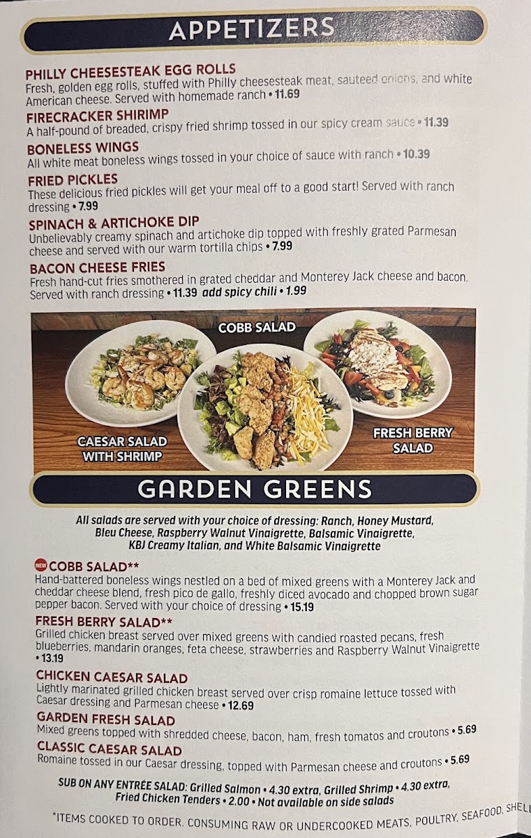 Kickback Jacks menu board