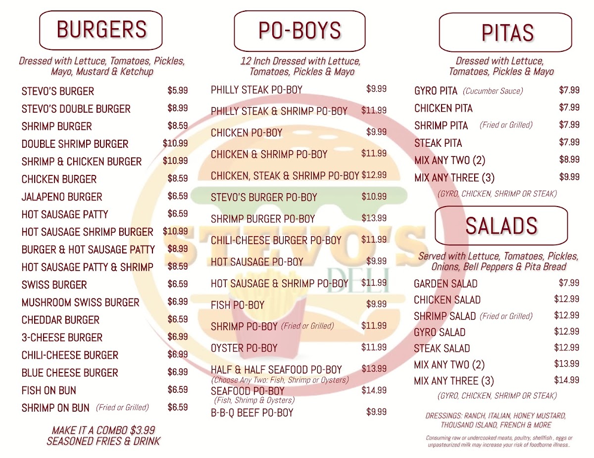Stevo's Deli menu board