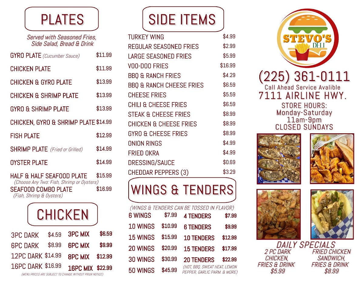 Stevo's Deli menu board