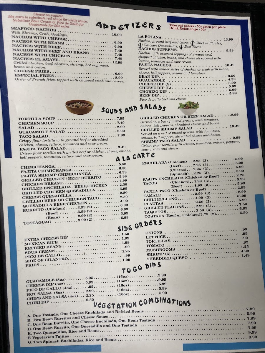 El Agave Mexican Restaurant menu board