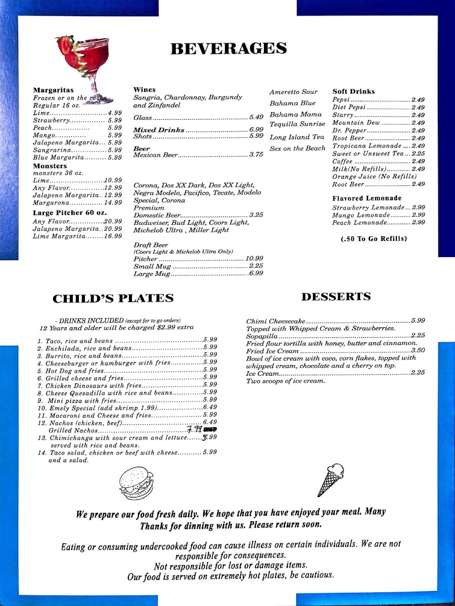 El Agave Mexican Restaurant menu board