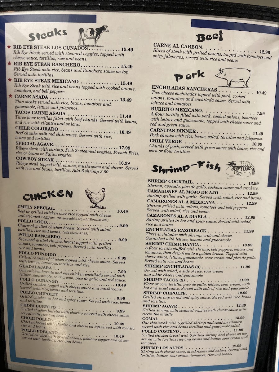 El Agave Mexican Restaurant menu board