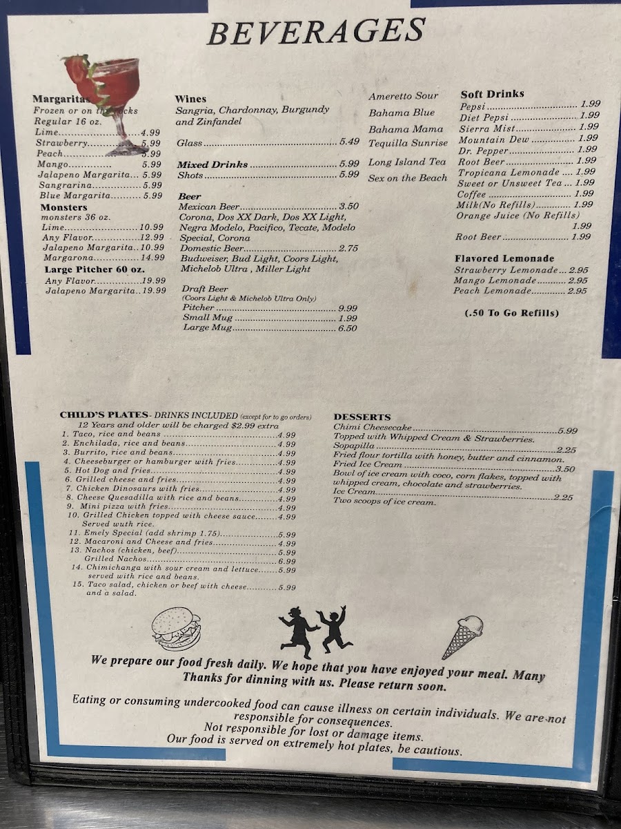 El Agave Mexican Restaurant menu board