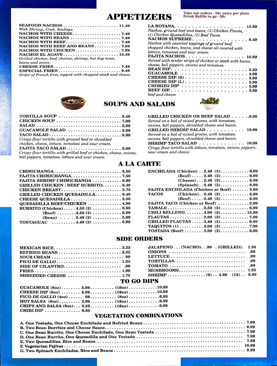 El Agave Mexican Restaurant menu board