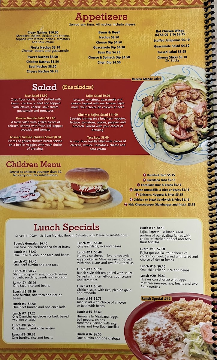 Rancho Grande Mexican Restaurant menu board