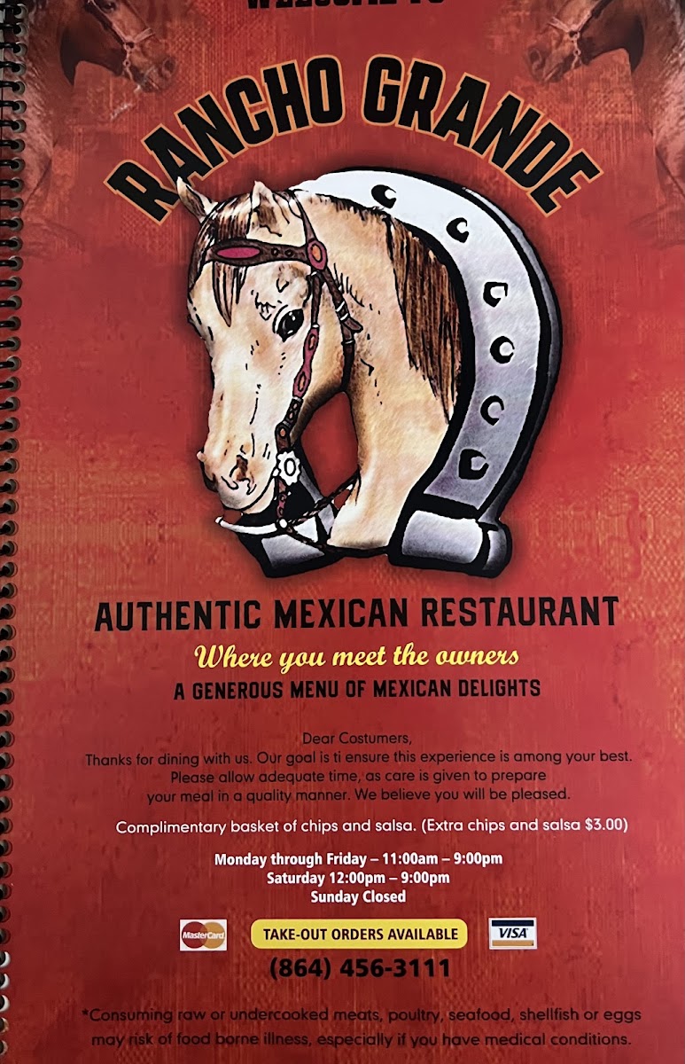Rancho Grande Mexican Restaurant menu board