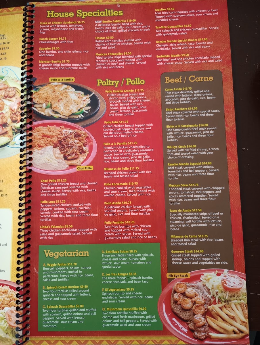 Rancho Grande Mexican Restaurant menu board
