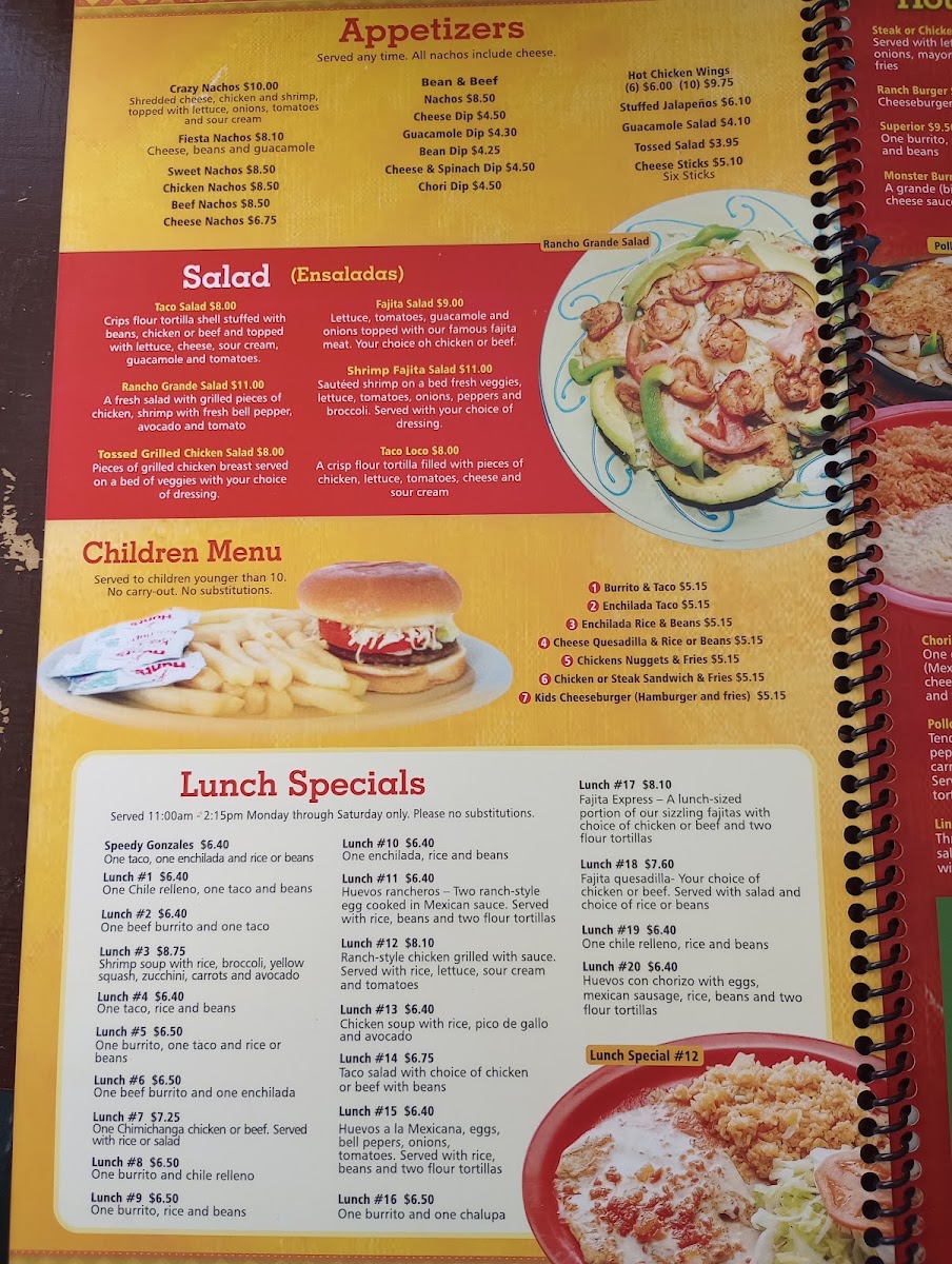 Rancho Grande Mexican Restaurant menu board