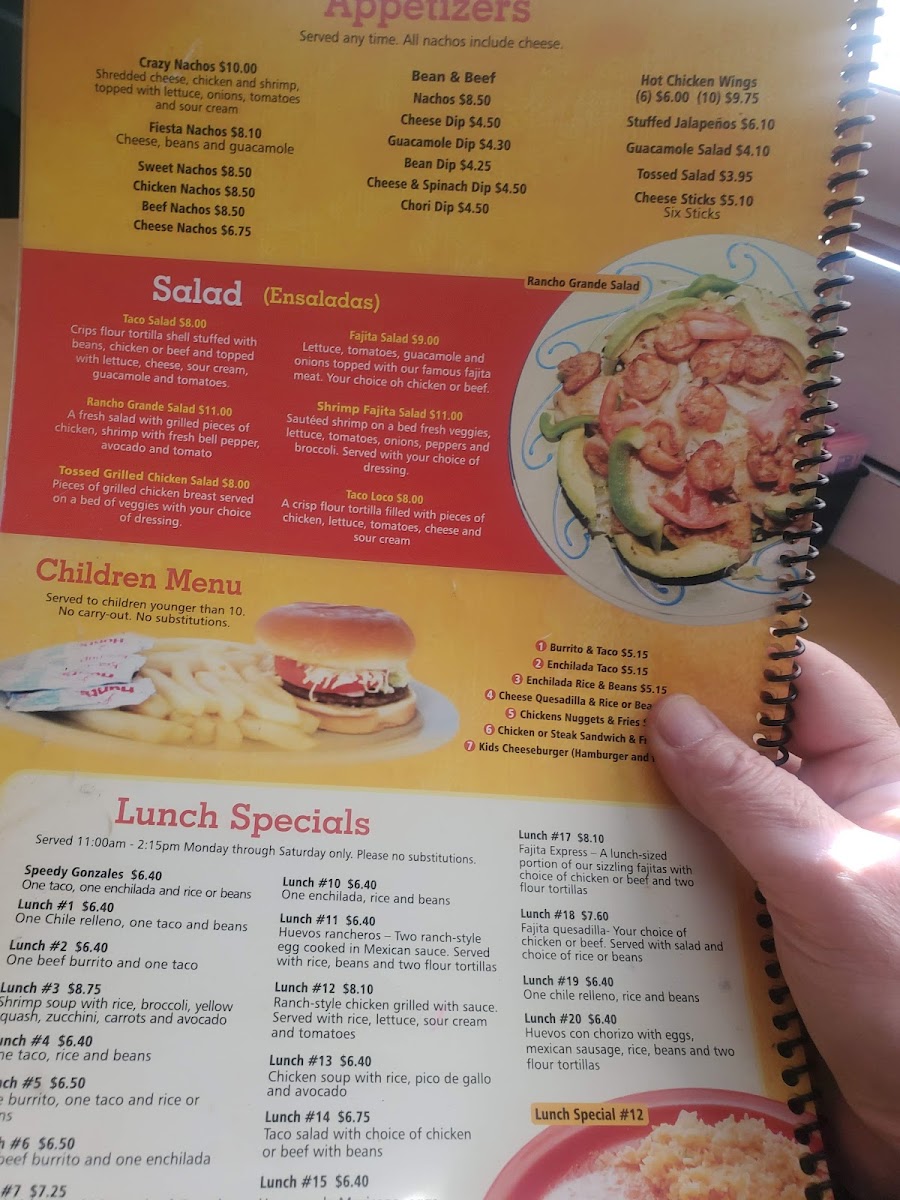 Rancho Grande Mexican Restaurant menu board