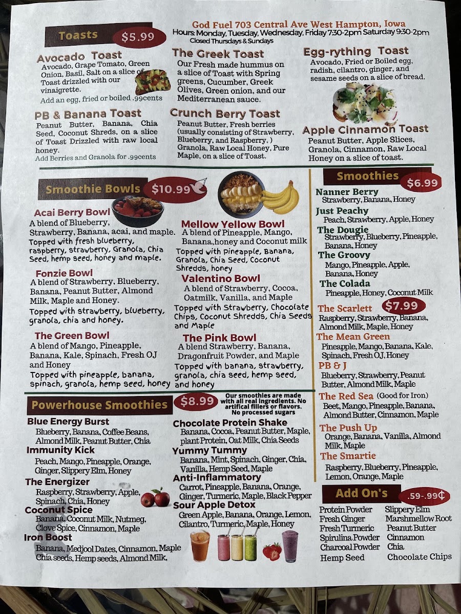 God Fuel menu board