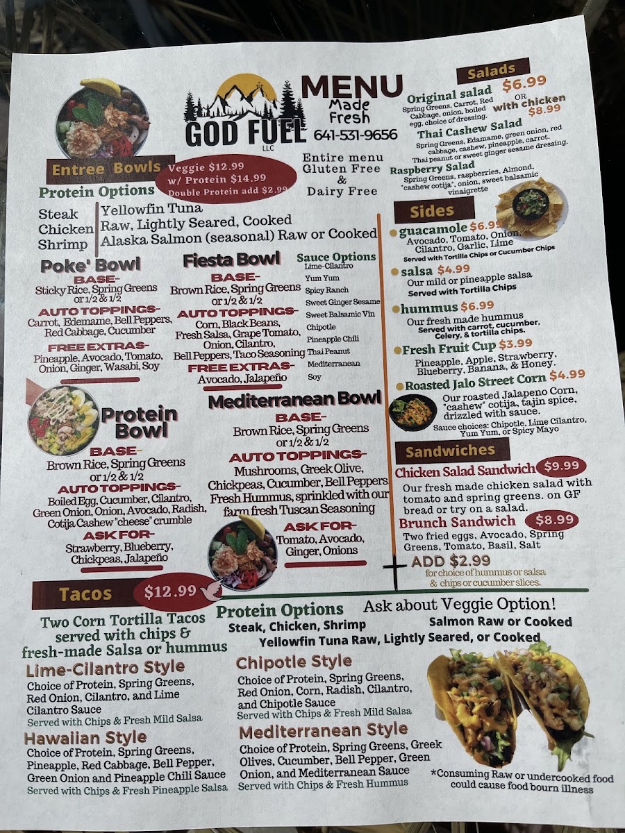 God Fuel menu board