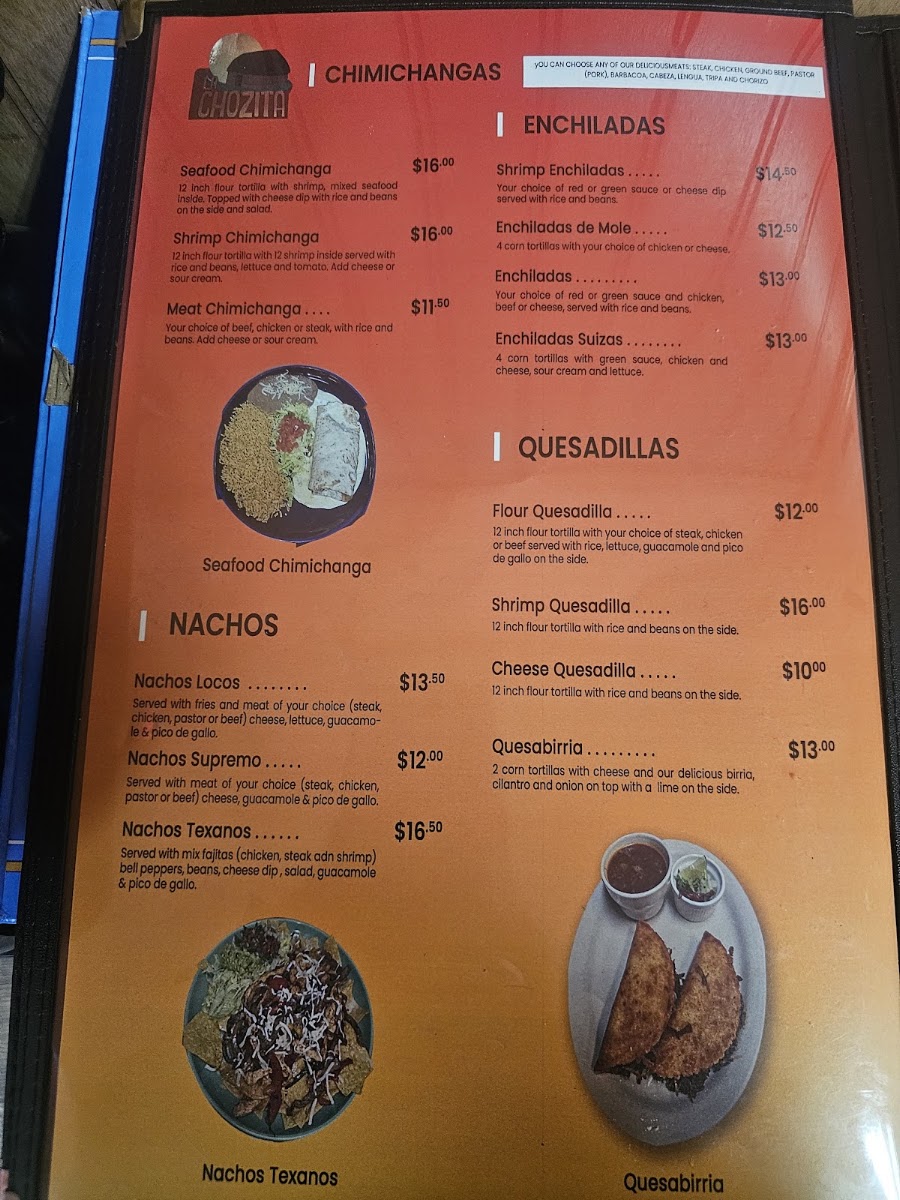 La Chozita menu board