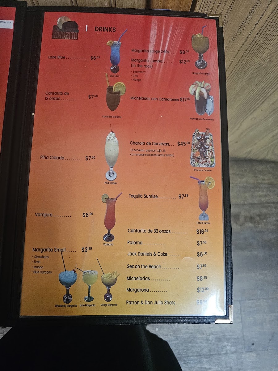 La Chozita menu board