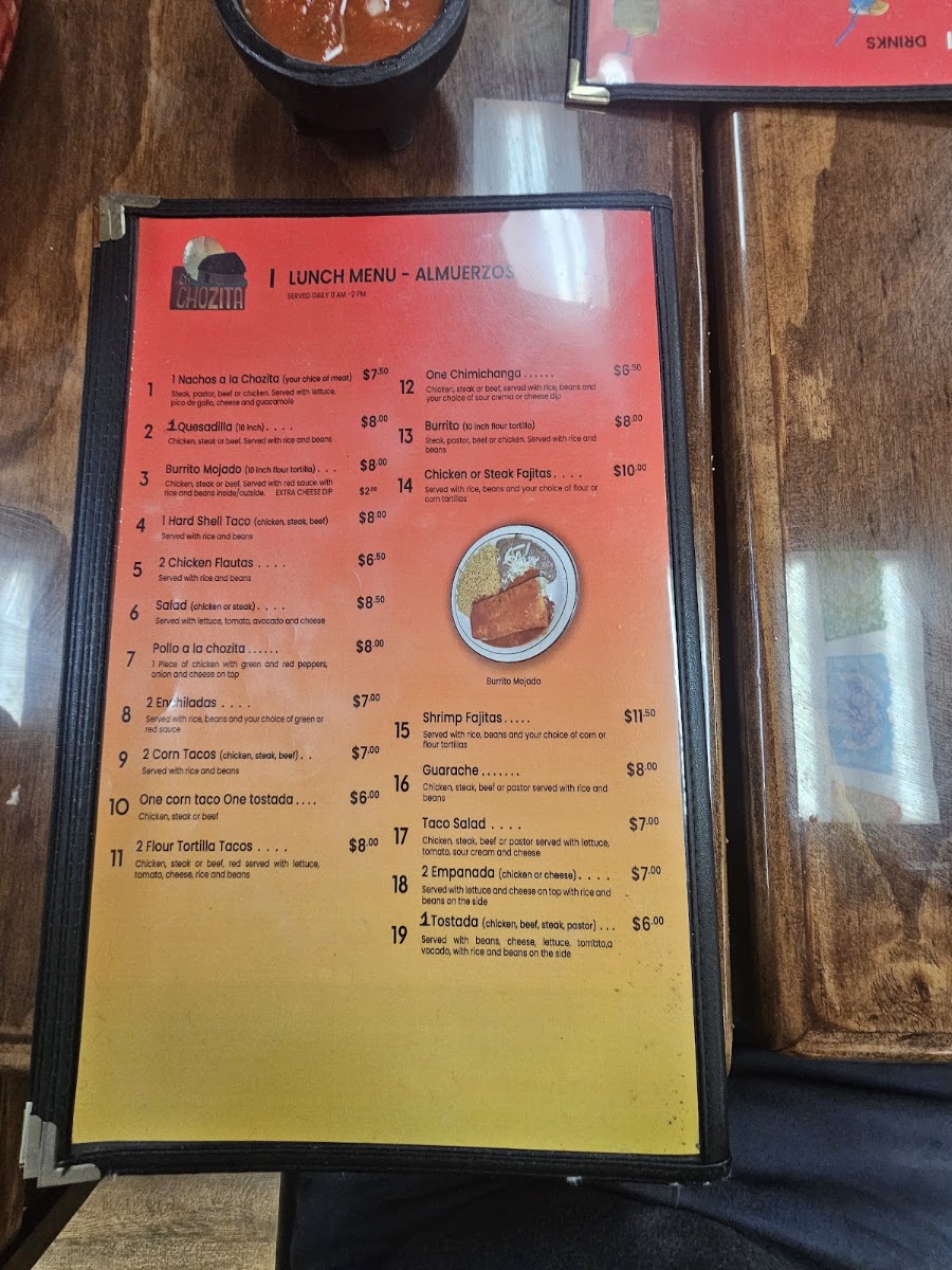 La Chozita menu board