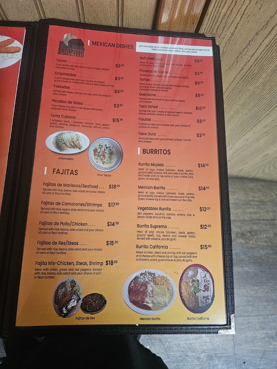La Chozita menu board