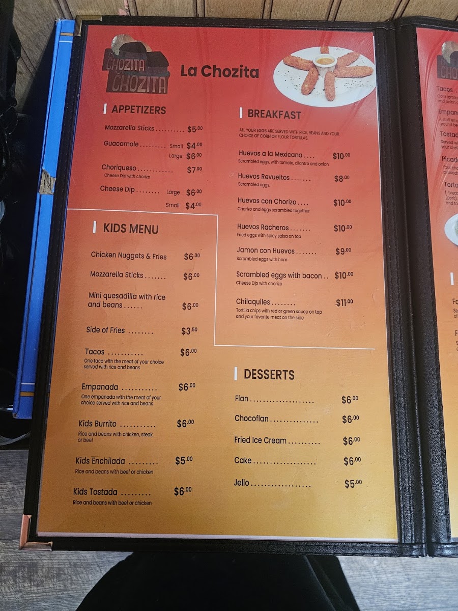La Chozita menu board