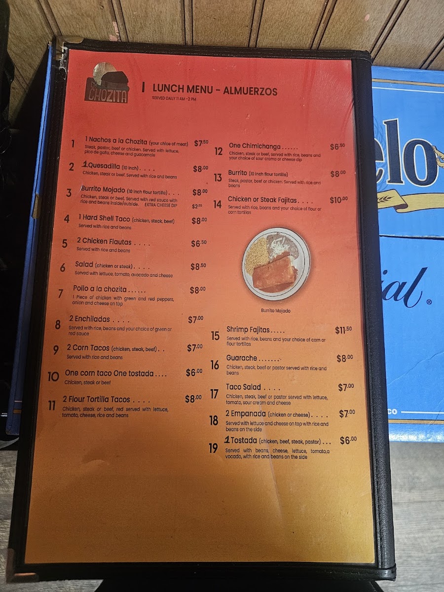 La Chozita menu board