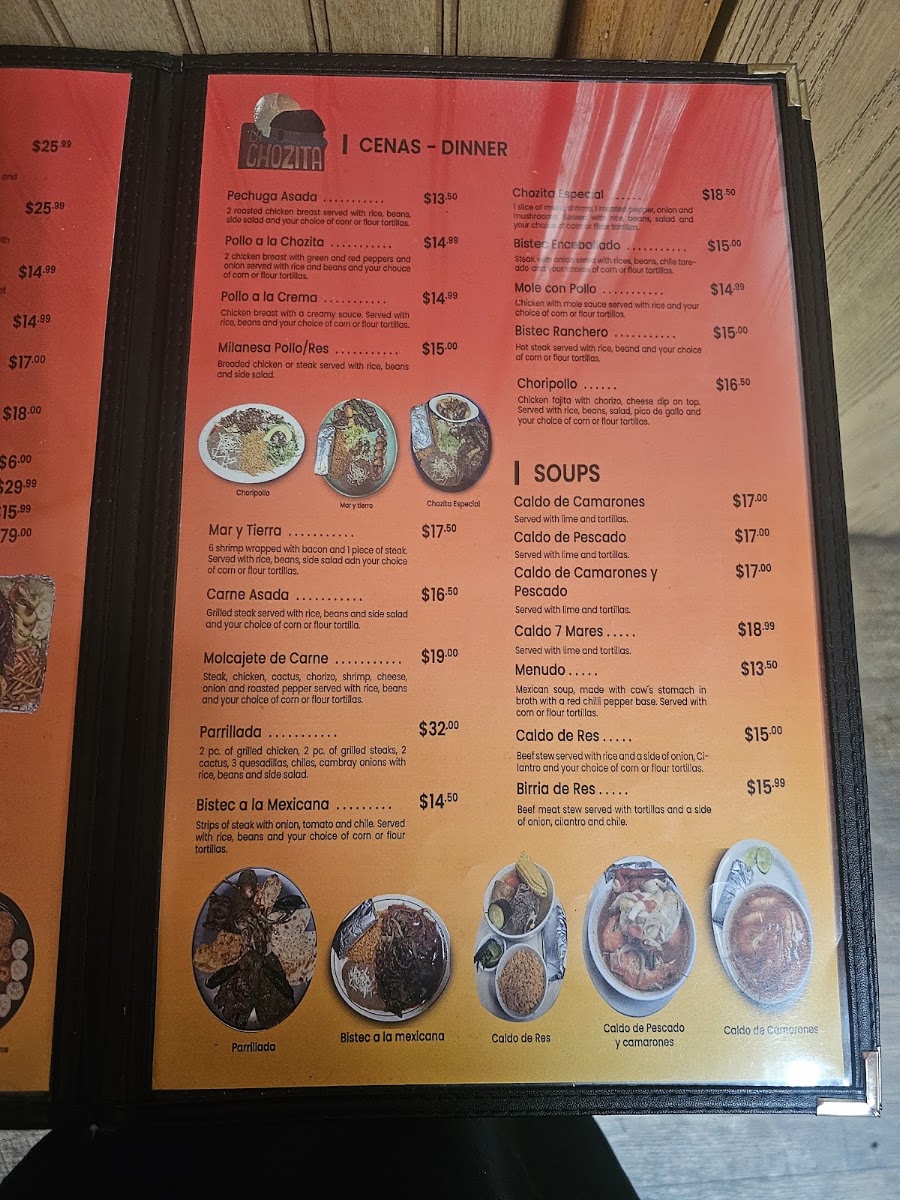 La Chozita menu board