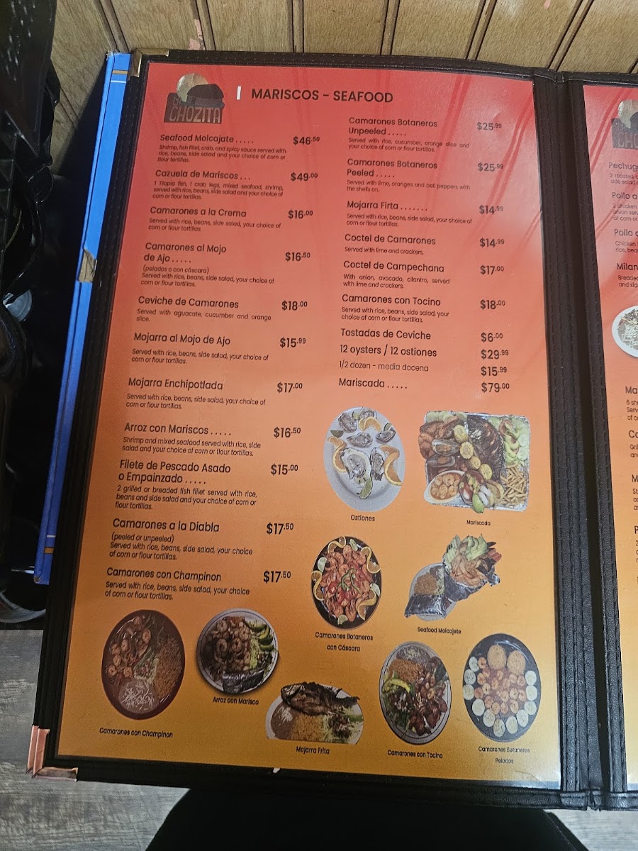 La Chozita menu board