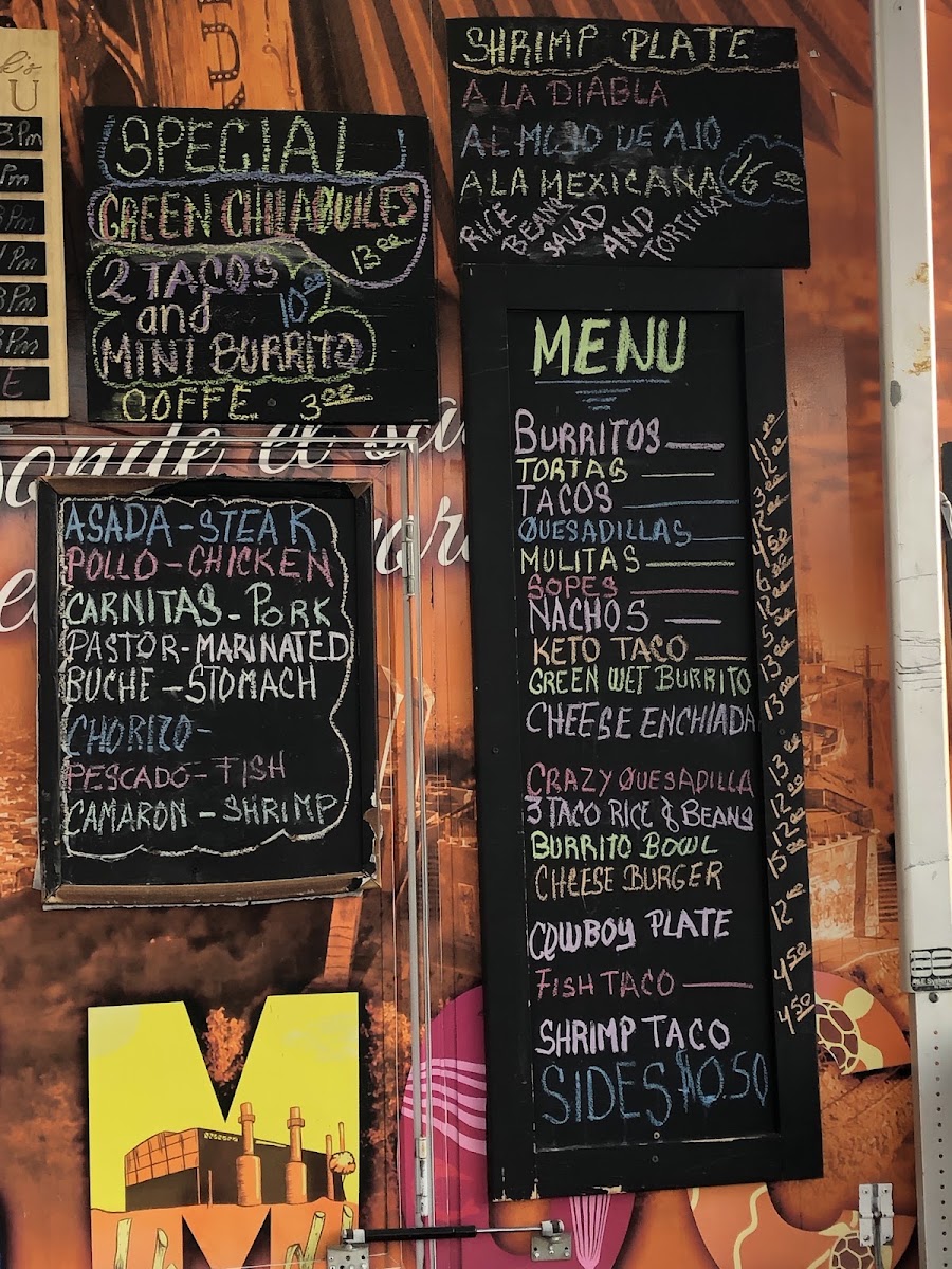 El Maná Taco Truck menu board