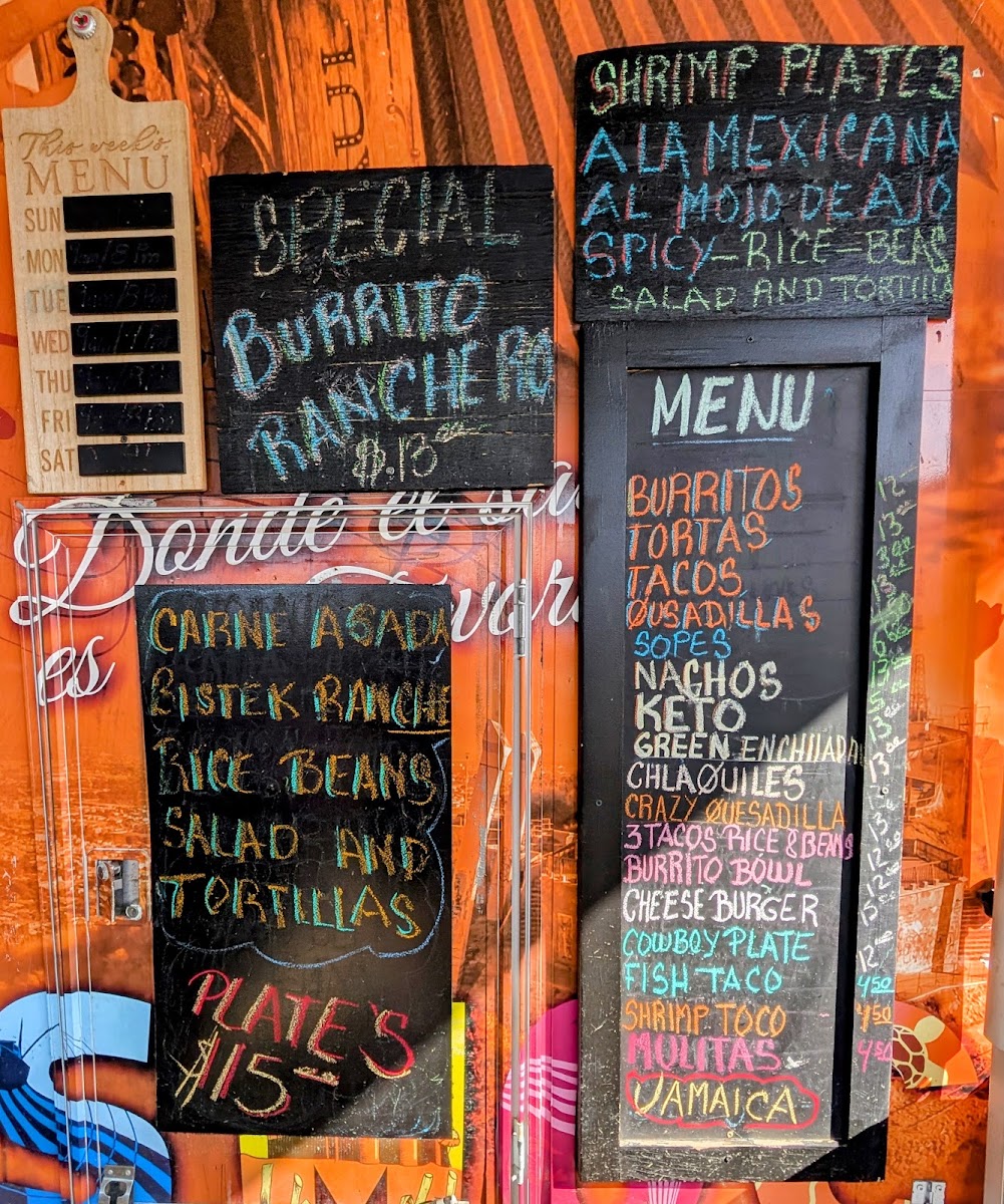 El Maná Taco Truck menu board