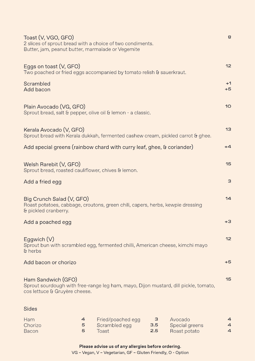 Fables Bar & Café menu board