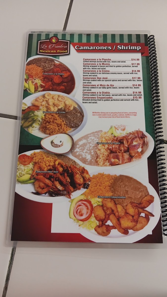 La Frontera Restaurant menu board