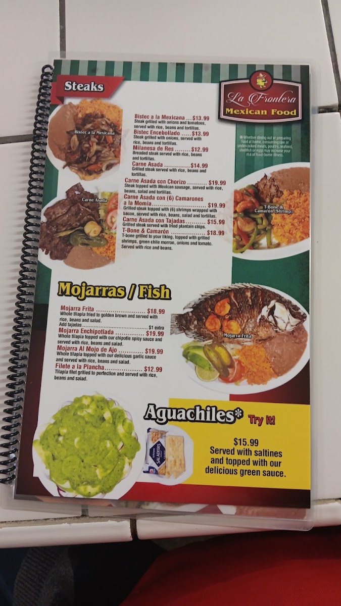La Frontera Restaurant menu board
