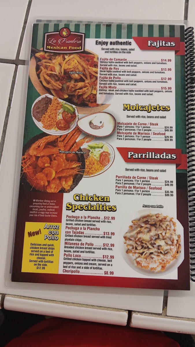 La Frontera Restaurant menu board