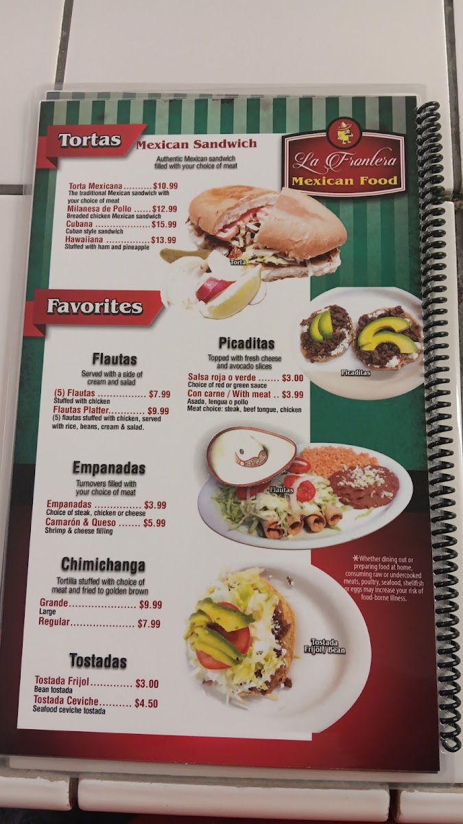 La Frontera Restaurant menu board