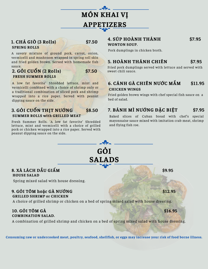 Pho 25 menu board
