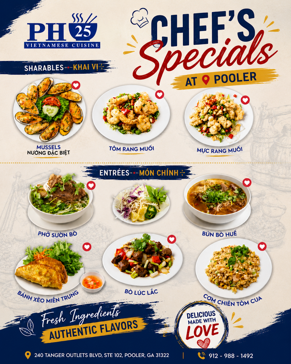 Pho 25 menu board