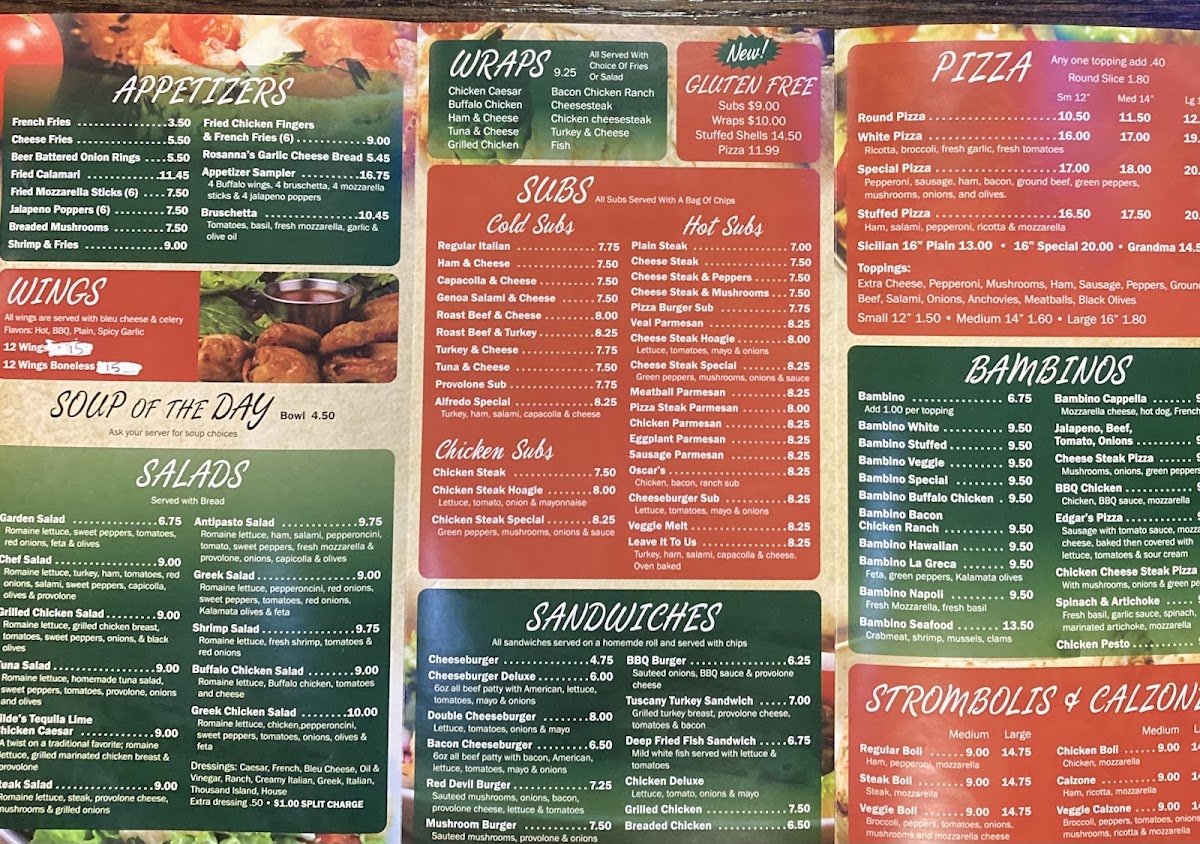 Miseno II Pizzeria & Italian menu board