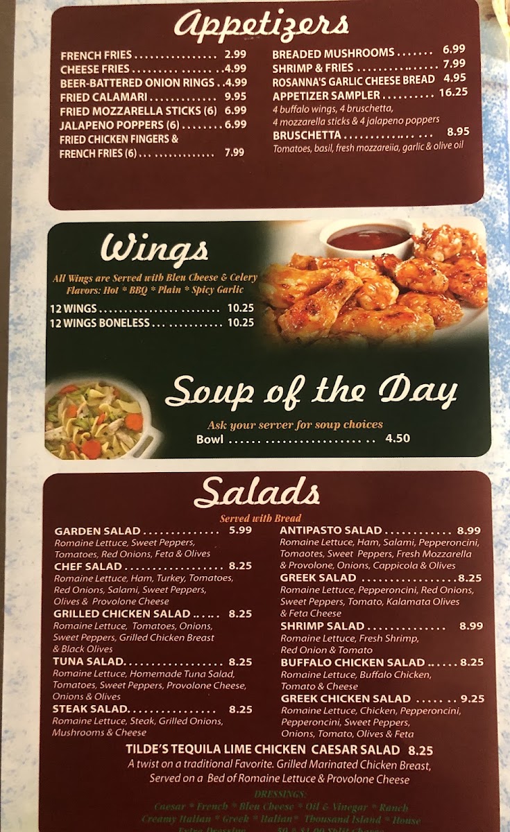 Miseno II Pizzeria & Italian menu board