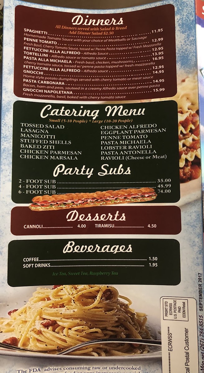 Miseno II Pizzeria & Italian menu board