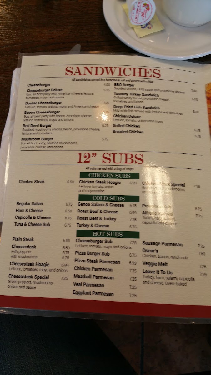 Miseno II Pizzeria & Italian menu board