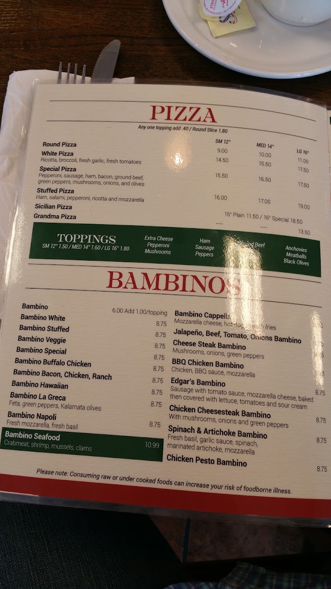 Miseno II Pizzeria & Italian menu board