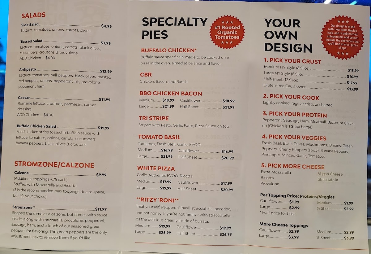 The Pizza Gene menu board