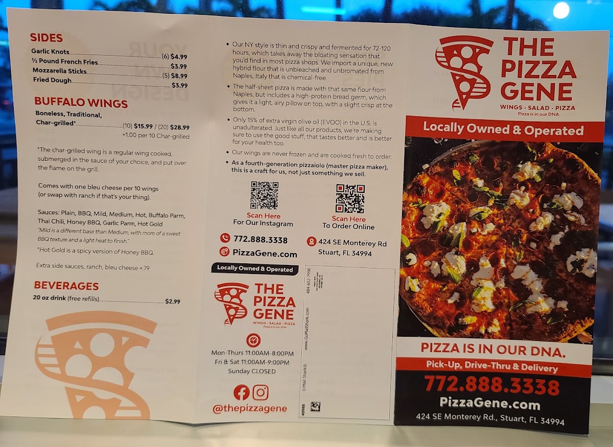 The Pizza Gene menu board