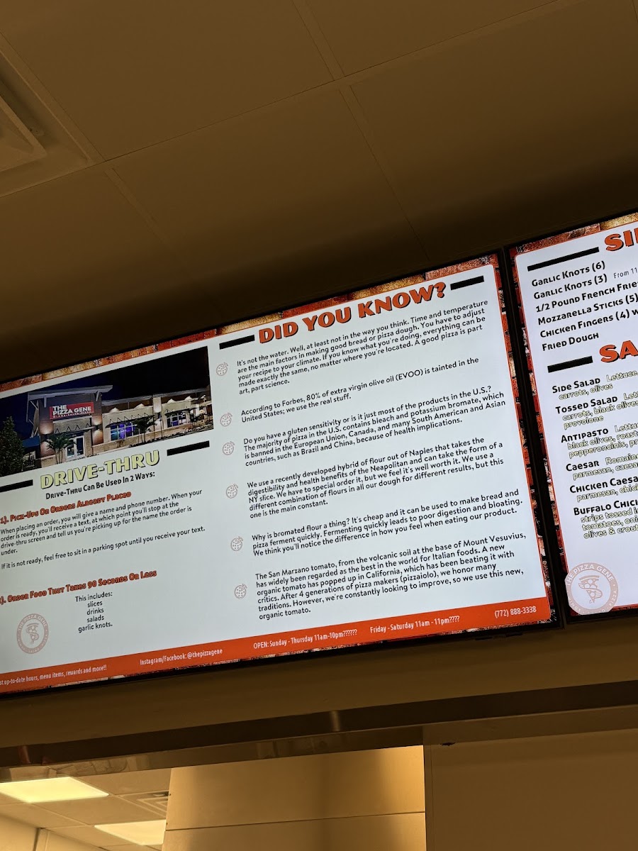The Pizza Gene menu board
