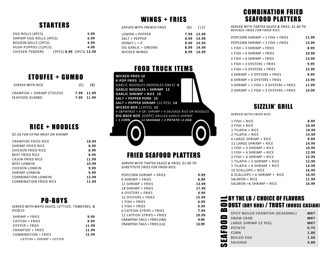 Wicked Casian - Beaumont menu board