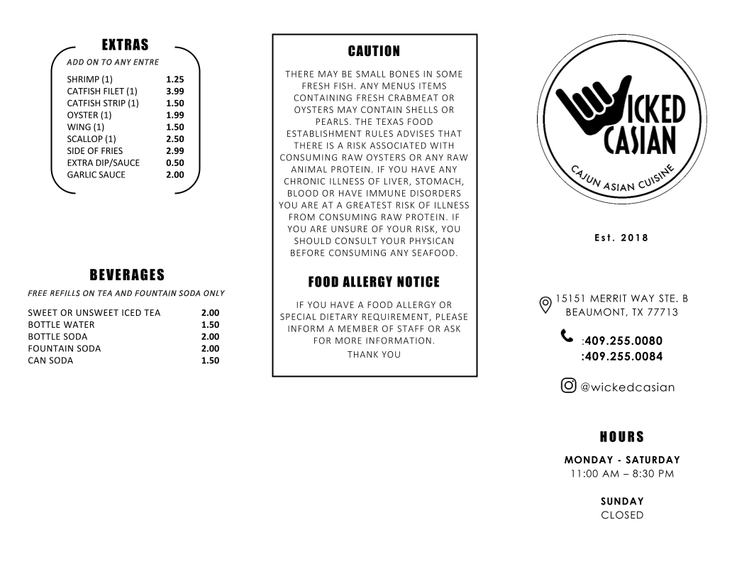 Wicked Casian - Beaumont menu board