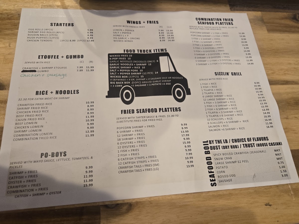 Wicked Casian - Beaumont menu board