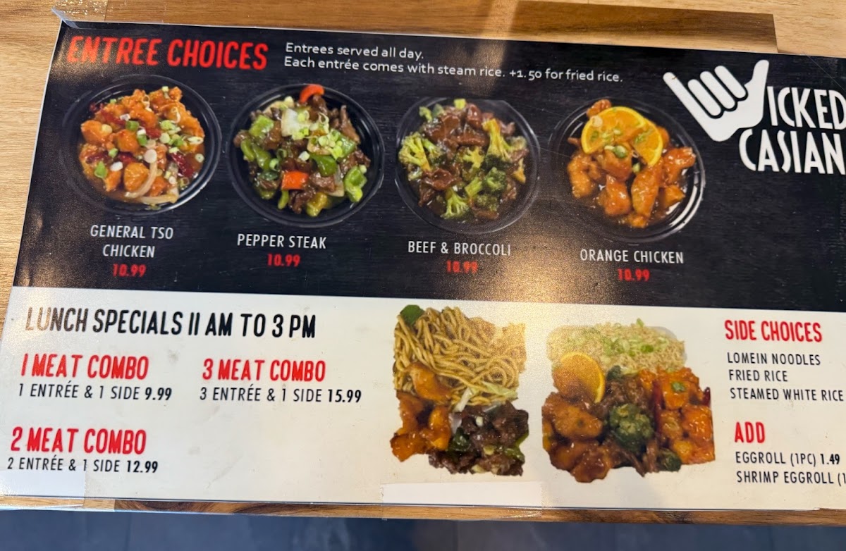 Wicked Casian - Beaumont menu board