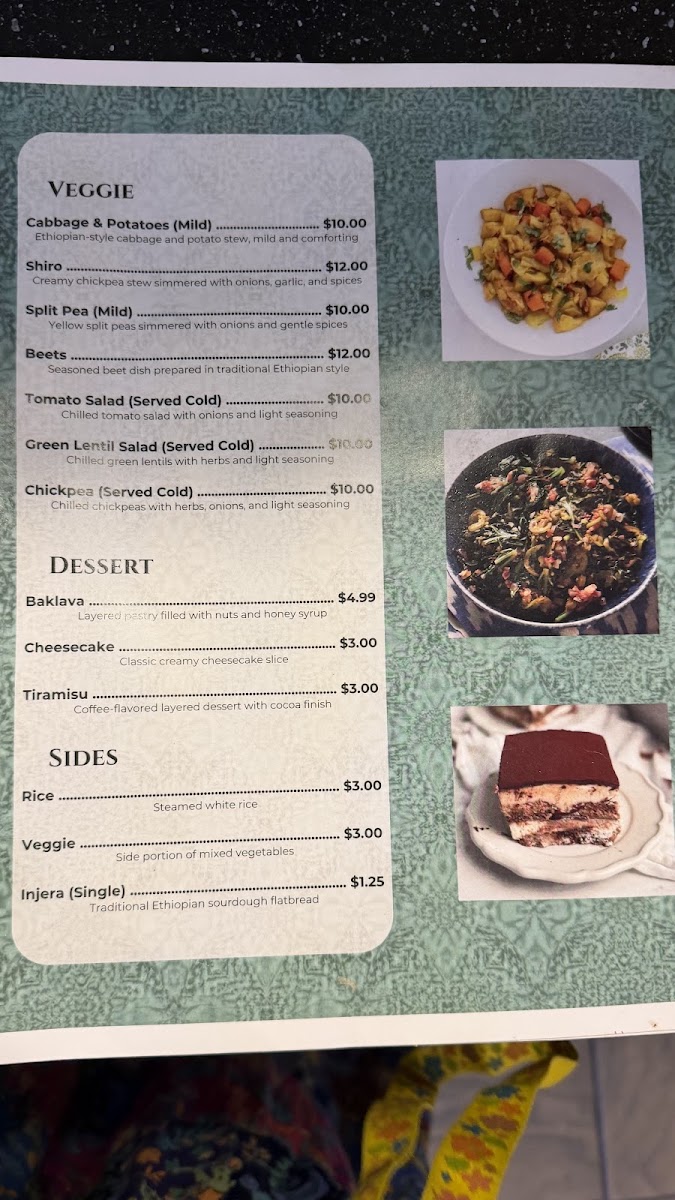 Gola Ethiopian Restaurant menu board