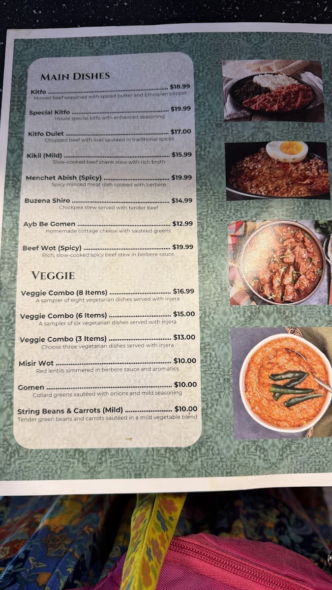 Gola Ethiopian Restaurant menu board